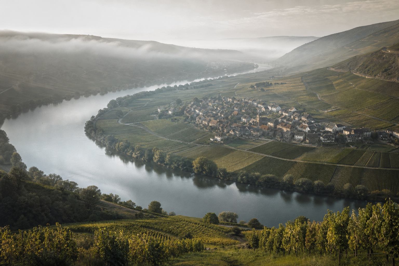 Flussschleife in deutscher Kulturlandschaft